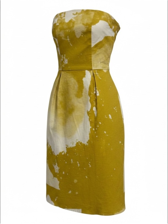 ELLENDER Dresses & Skirts - Strapless Mustard and White Printed Sheath Dress